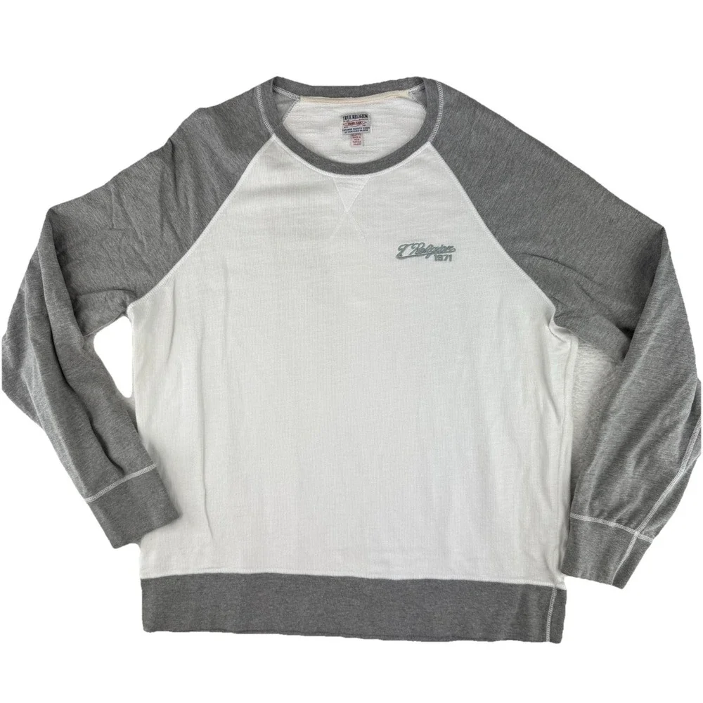 True Religion Thermal Henley Long Sleeve Shirt Mens 3XL White Gray